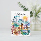 Valencia Spain Cityscape Watercolor Travel Custom ポストカード (スタンド正面)