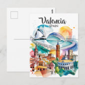 Valencia Spain Cityscape Watercolor Travel Custom ポストカード (正面/裏面)