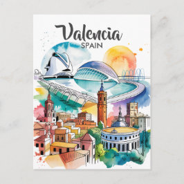 Valencia Spain Cityscape Watercolor Travel Custom ポストカード