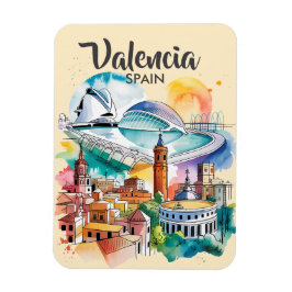 Valencia Spain Cityscape Watercolor Travel Custom マグネット