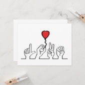 Valentijnsdag. Doof, gebarentaal love - liefde. カード (正面/裏面インサイチュ)