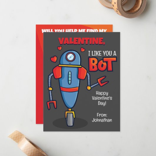 Valentin I Like You A Bot Classroom Valentines Day ノートカード (正面/裏面インサイチュ)