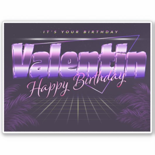 Valentin Name Vorname retro Sticker Geburtstag シール (正面)
