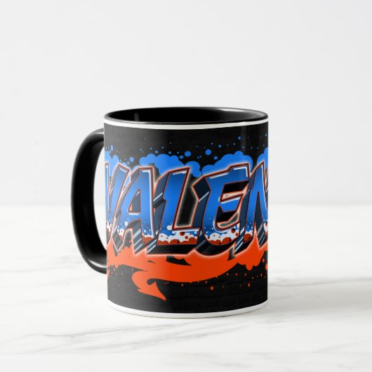 Valentin Vorname Name Graffiti blue orange Tasse マグカップ (正面左)