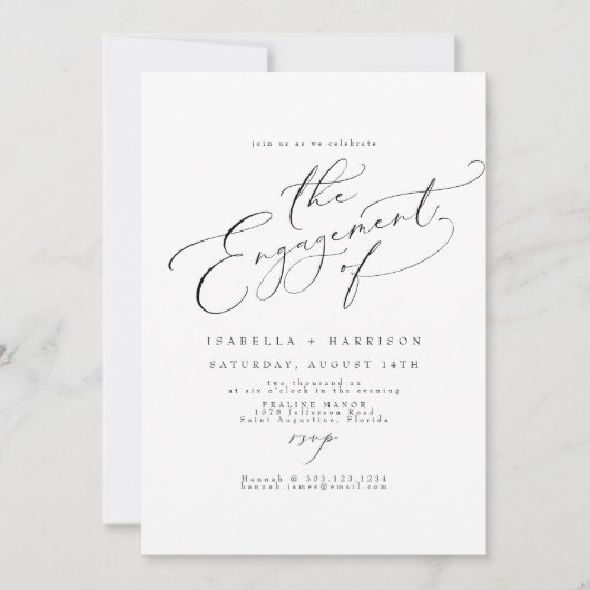 VALENTINAスクリプエレガントトミニマル婚約パーティ 招待状 (正面)