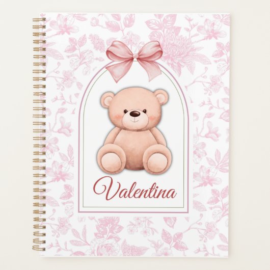 Valentina | オーダーメイド ピンクのテディベアの保育園デザイン プランナー手帳 (正面)