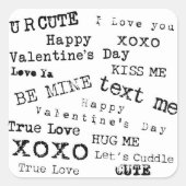 VALENTINEハートことわざ古いタイプライターシール スクエアシール (正面)