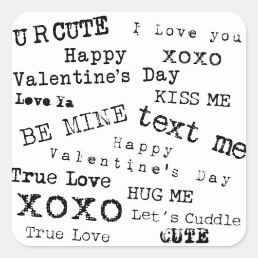 VALENTINEハートことわざ古いタイプライターシール スクエアシール (正面)