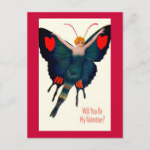 Valentineヴィンテージの蝶女性 シーズンポストカード (正面)