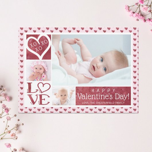 Valentine 3 Photo Collage LOVE XOXO Hearts シーズンカード