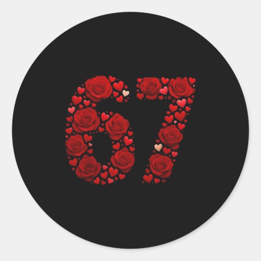 Valentine 67 Meme Rose Hearts Funny Six Seven Vale ラウンドシール (正面)