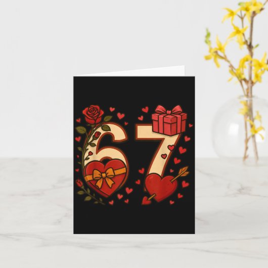 Valentine 67 Meme Six Seven Funny Gen Alpha  カード (黄色い花)