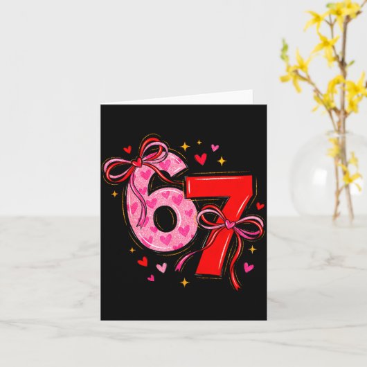 Valentine 67 Six Seven Heart Coquette Bow Valentin カード (黄色い花)