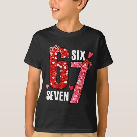 Valentine 67 Six Seven Rose Hearts Bow Valentine’s Tシャツ (正面)