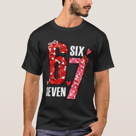 Valentine 67 Six Seven Rose Hearts Bow Valentine’s Tシャツ (正面)