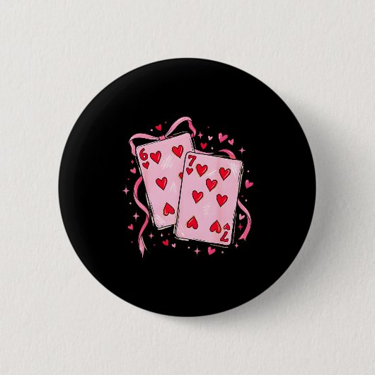 Valentine 6 7 Valentines Day Matching Couple Heart 缶バッジ (正面)