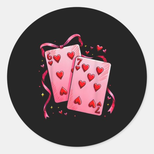 Valentine 6 7 Valentine's Day Matching Playing Car ラウンドシール (正面)