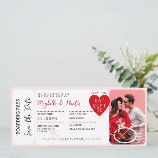 Valentine Airplane Boarding Pass Save The Date 招待状 (スタンド正面)