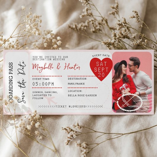 Valentine Airplane Boarding Pass Save The Date 招待状