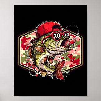 Valentine B Fishing Camo Fisherman Valentines Day  ポスター