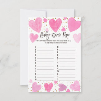 Valentine baby name Race baby shower game card