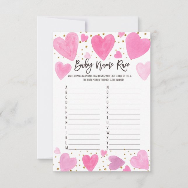 Valentine baby name Race baby shower game card (正面)