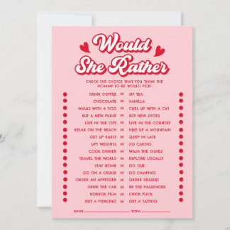 Valentine Baby Shower Would She Rather Game Card 招待状