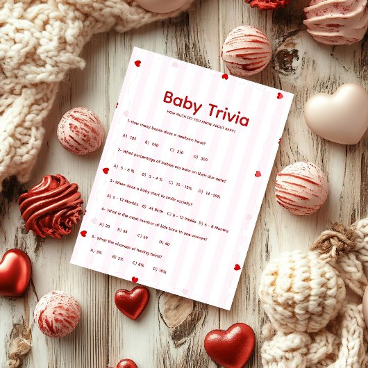 Valentine Baby trivia Baby shower game Card 招待状