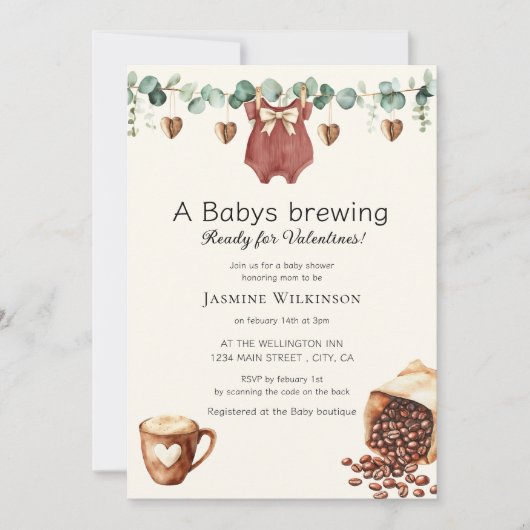 Valentine "Babys Brewing" Coffee Themed Invite 招待状 (正面)