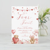 Valentine Bear Four Ever Sweet 4th Birthday Invite 招待状 (スタンド正面)
