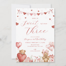 Valentine Bear Hearts Sweet Third Birthday Invite 招待状