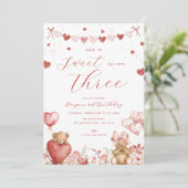 Valentine Bear Hearts Sweet Third Birthday Invite 招待状 (スタンド正面)