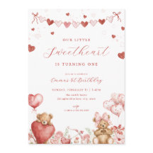 Valentine Bear Little Sweetheart Birthday Invite