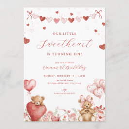 Valentine Bear Little Sweetheart Birthday Invite 招待状