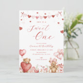 Valentine Bear Sweet One 1st Birthday Invite 招待状 (スタンド正面)
