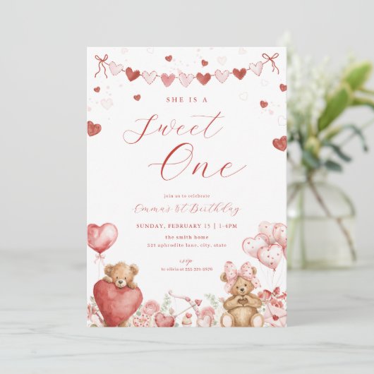 Valentine Bear Sweet One 1st Birthday Invite 招待状 (スタンド正面)