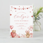 Valentine Bear Sweetheart Hearts Birthday Invite 招待状 (スタンド正面)