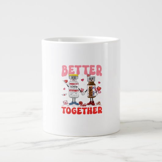 Valentine Better Together Nurse Pink Bow Modern De ジャンボコーヒーマグカップ (正面)