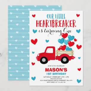 Valentine Birthday Invite Heartbreaker Red Truck 招待状