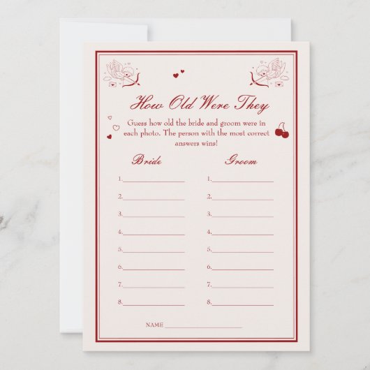 Valentine Bridal Shower Age Guessing Game Card 招待状 (正面)