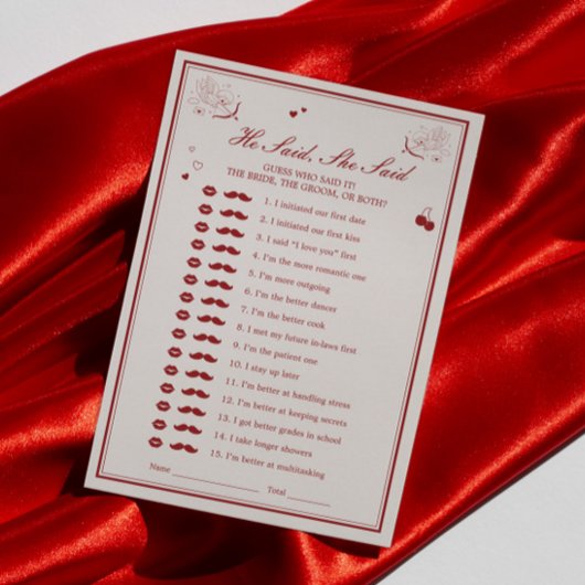 Valentine Bridal Shower He Said She Said Game Card 招待状