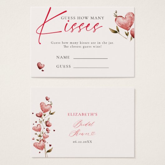 Valentine Bridal Shower How Many Kisses Game (正面&裏面)