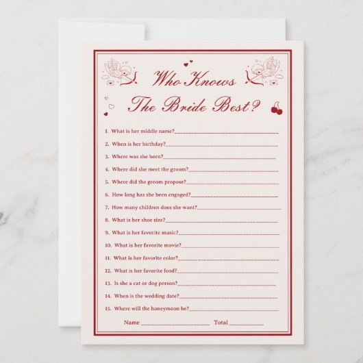 Valentine Bridal Shower Who Knows Bride Best Card 招待状 (正面)