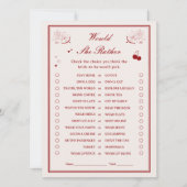 Valentine Bridal Shower Would She Rather Game Card 招待状 (正面)