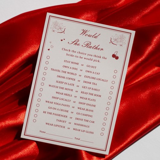 Valentine Bridal Shower Would She Rather Game Card 招待状