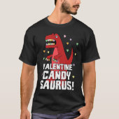 Valentine Candysaurus Red Dinosaur Rex Cute Heart Tシャツ (正面)