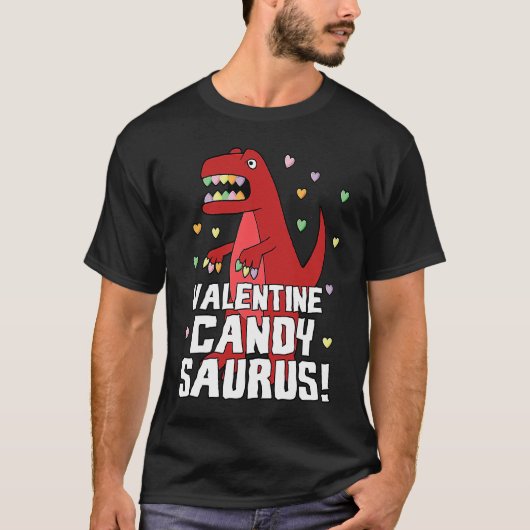 Valentine Candysaurus Red Dinosaur Rex Cute Heart Tシャツ (正面)