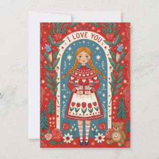 Valentine Card Illustration Of A Girl  シーズンカード