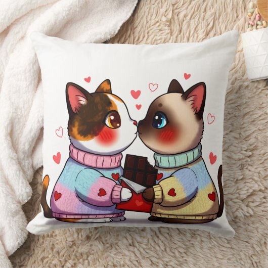 Valentine Cats with Chocolate クッション (ブランケット)
