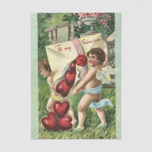 Valentine Cherubs with Envelope of Red Hearts 薄葉紙 (正面)